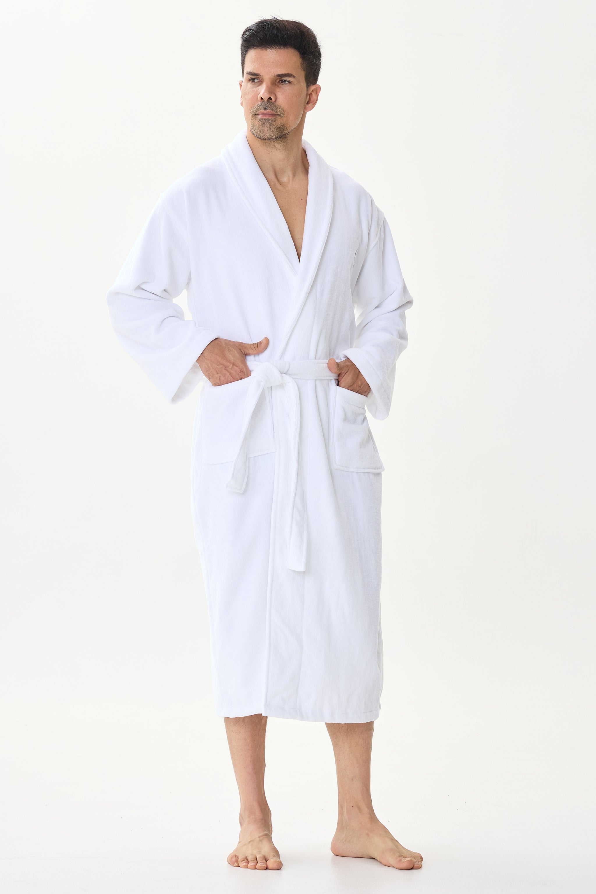 Arctic White Velvetica™ Shawl Luxury Bathrobe - Crescentt