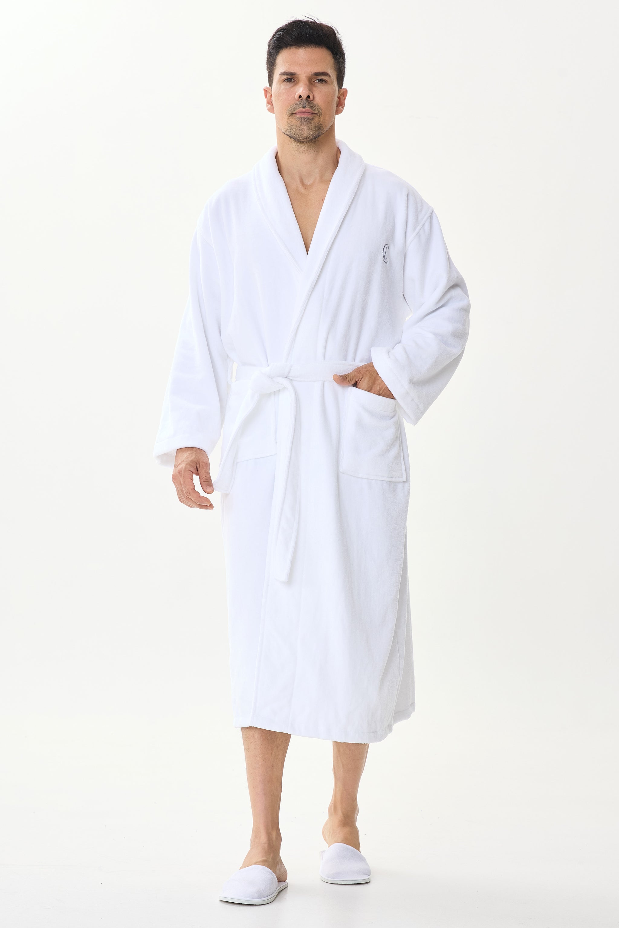 Arctic White Velvetica™ Shawl Luxury Bathrobe - Crescentt
