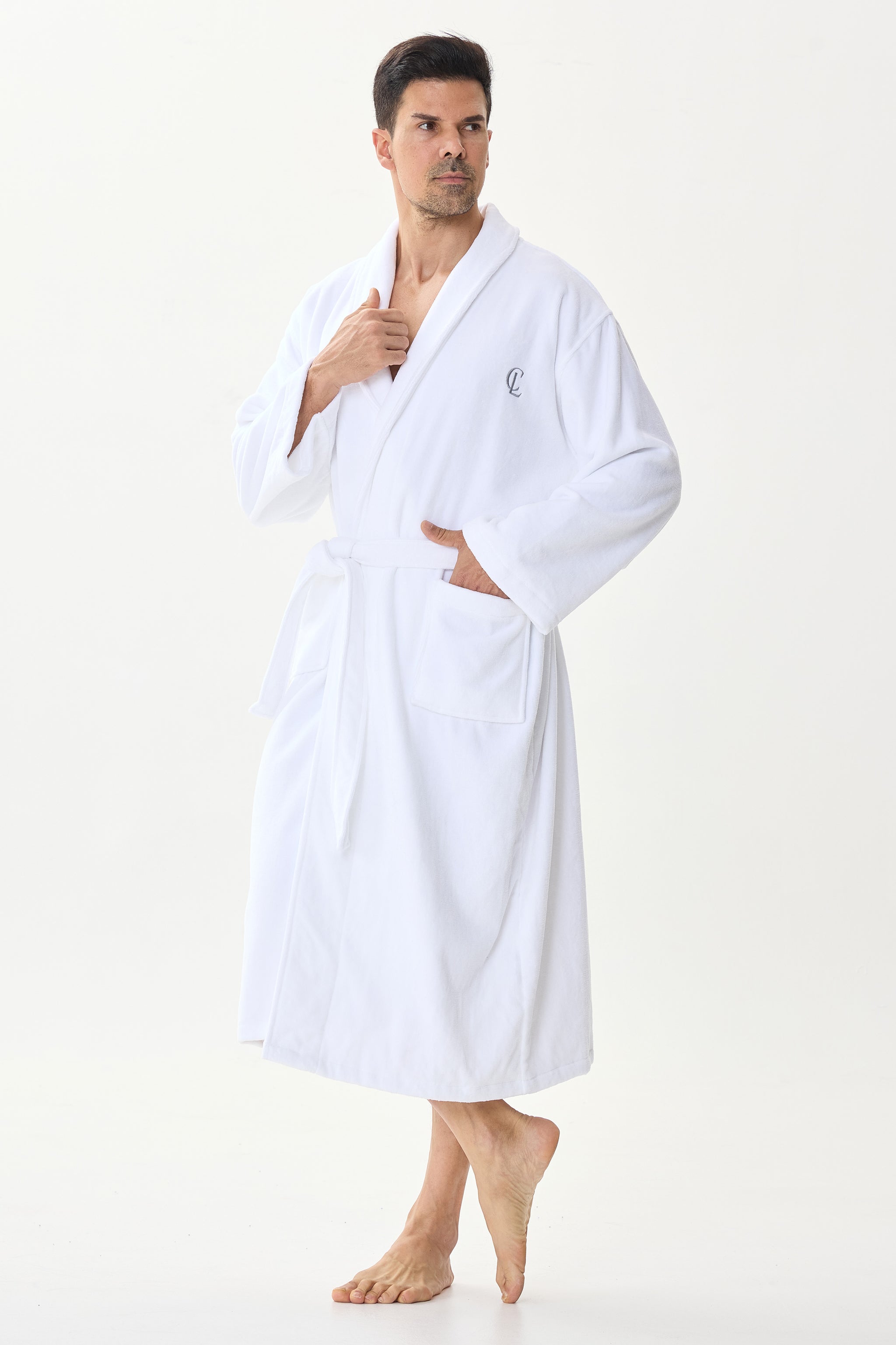Arctic White Velvetica™ Shawl Luxury Bathrobe - Crescentt