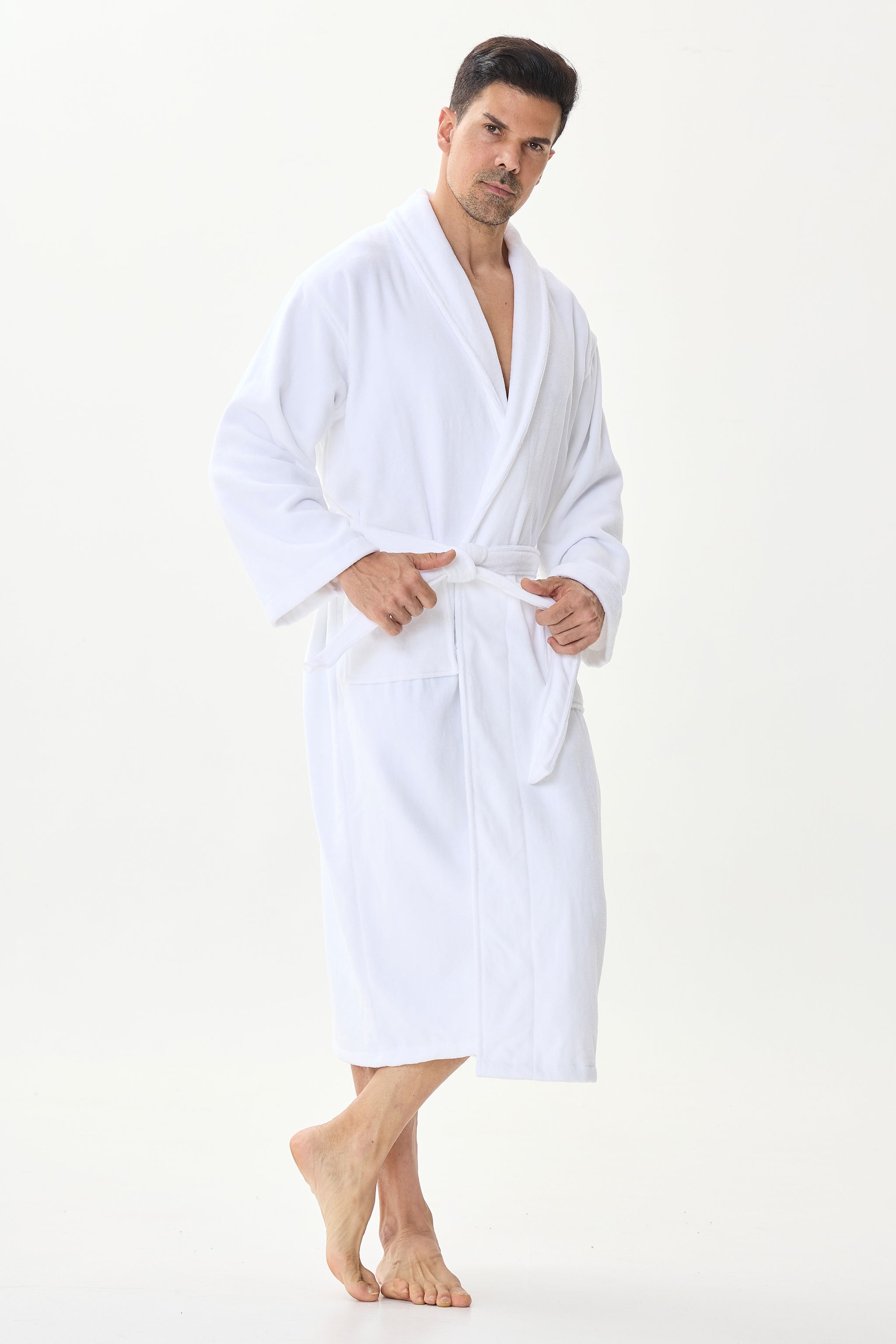 Arctic White Velvetica™ Shawl Luxury Bathrobe - Crescentt