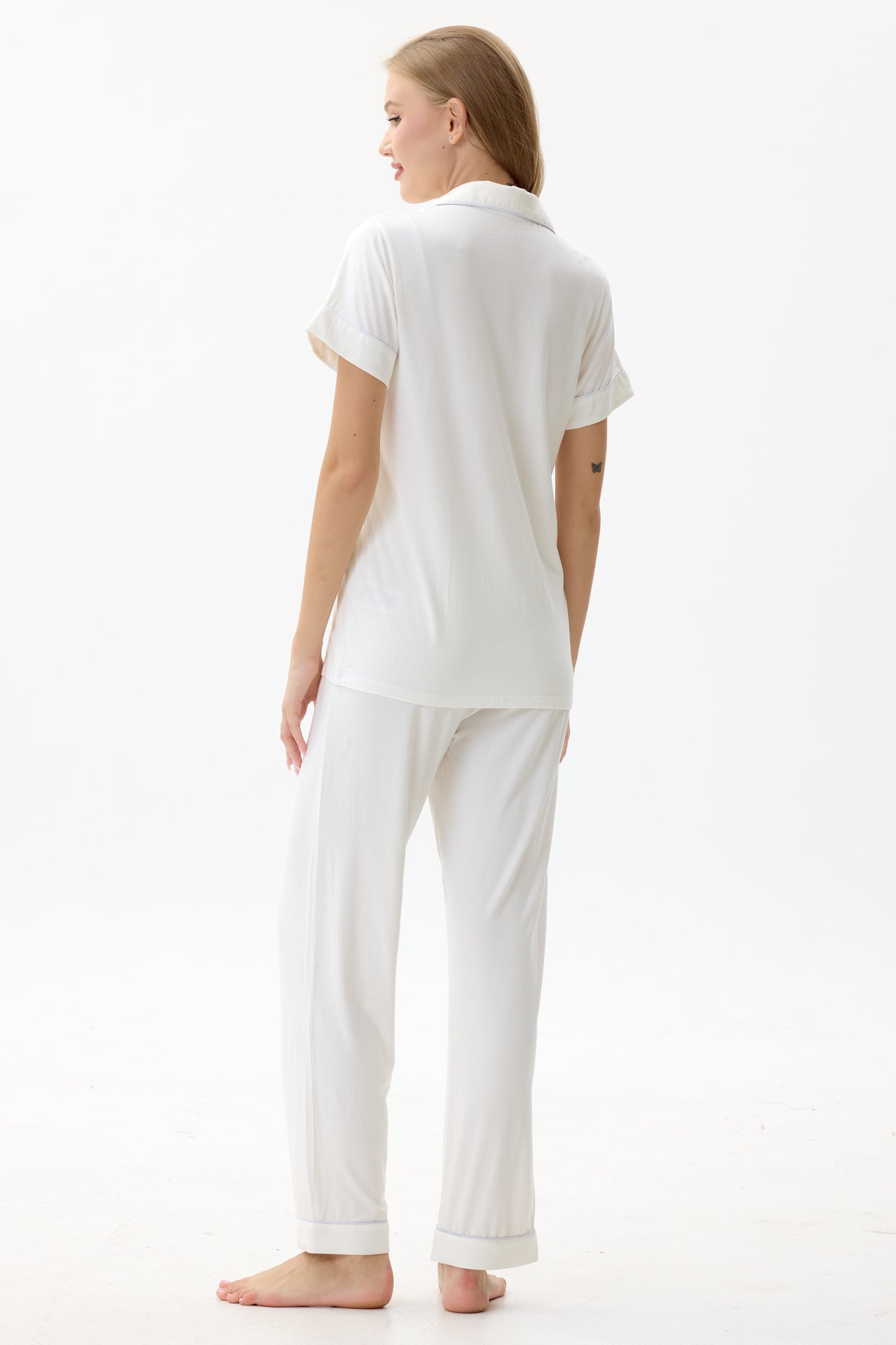 Serene White Bamboo Silk™ Pajama Set – Short Sleeve & Pants