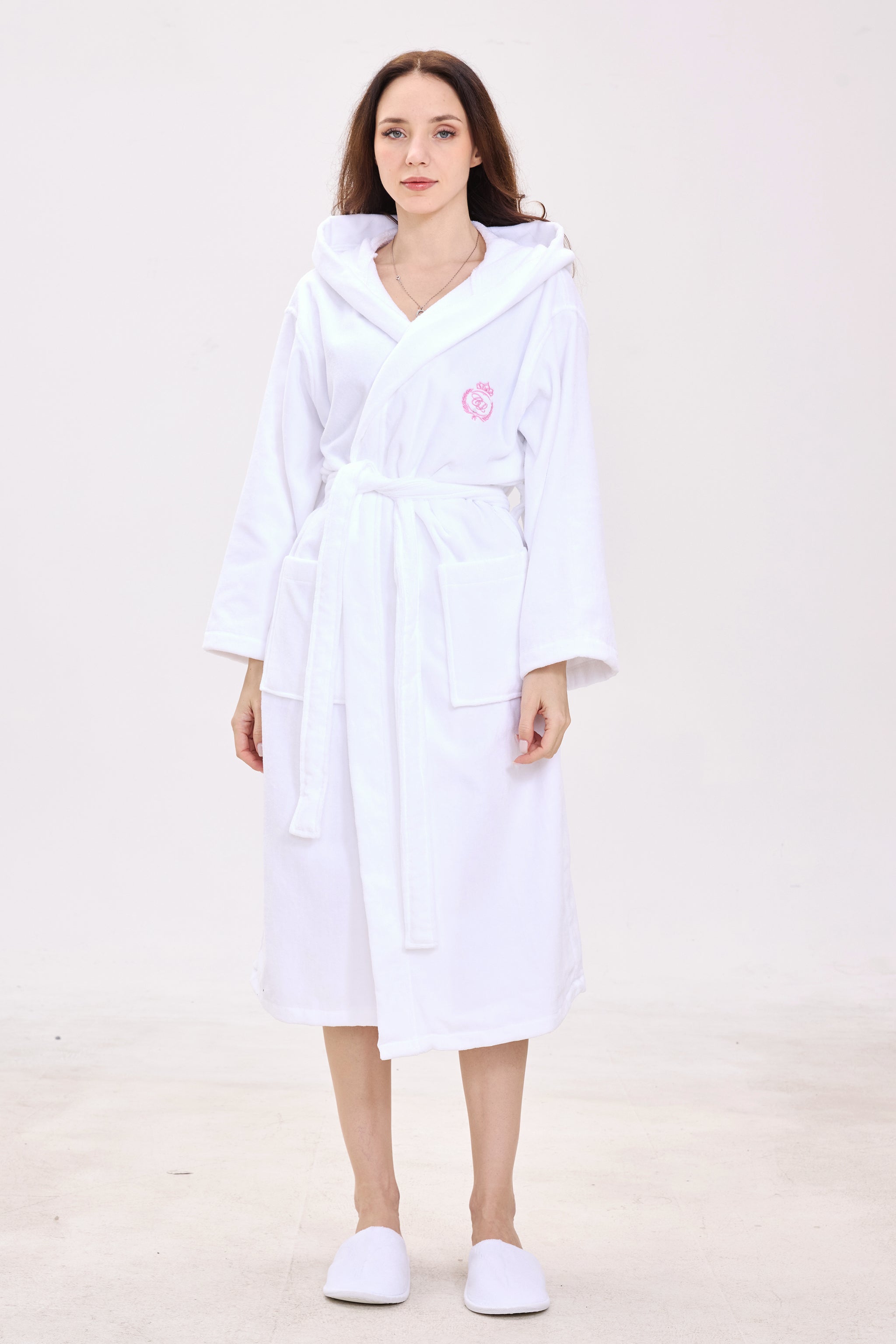 Serene White Hooded Turkish Cotton Spa Bathrobe - Crescentt