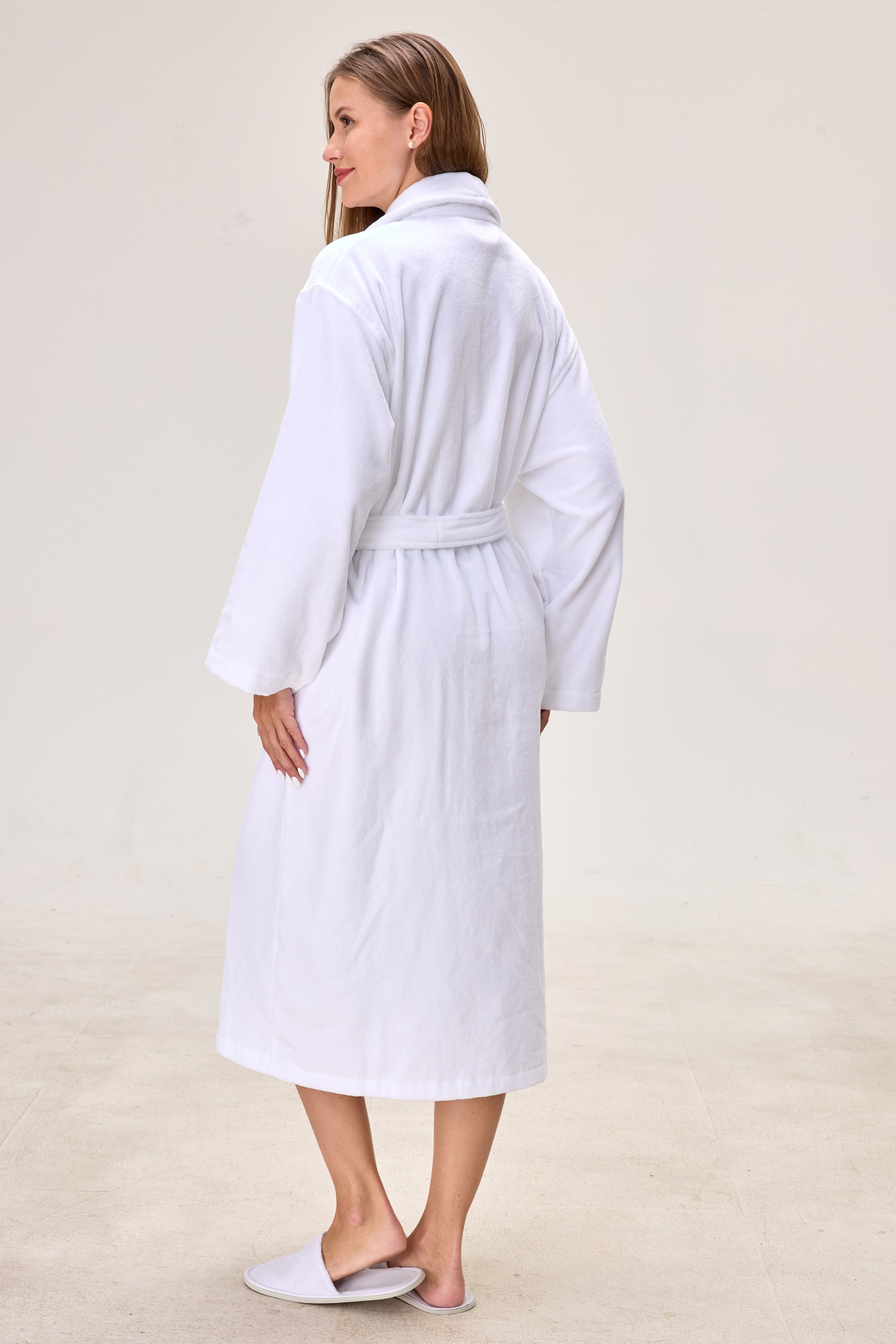 Serene White Shawl Turkish Cotton Spa Bathrobe - Crescentt