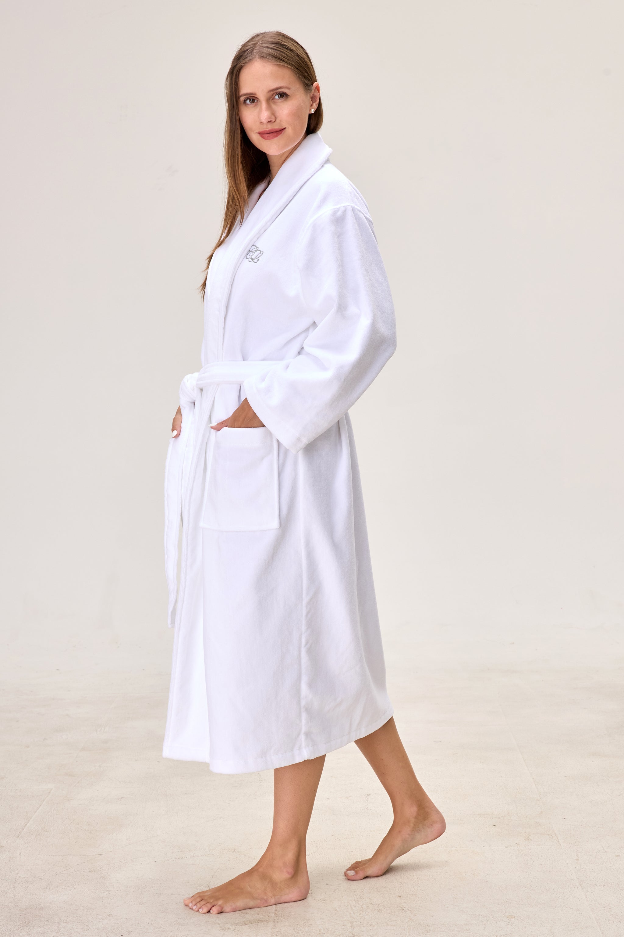 Serene White Shawl Turkish Cotton Spa Bathrobe - Crescentt
